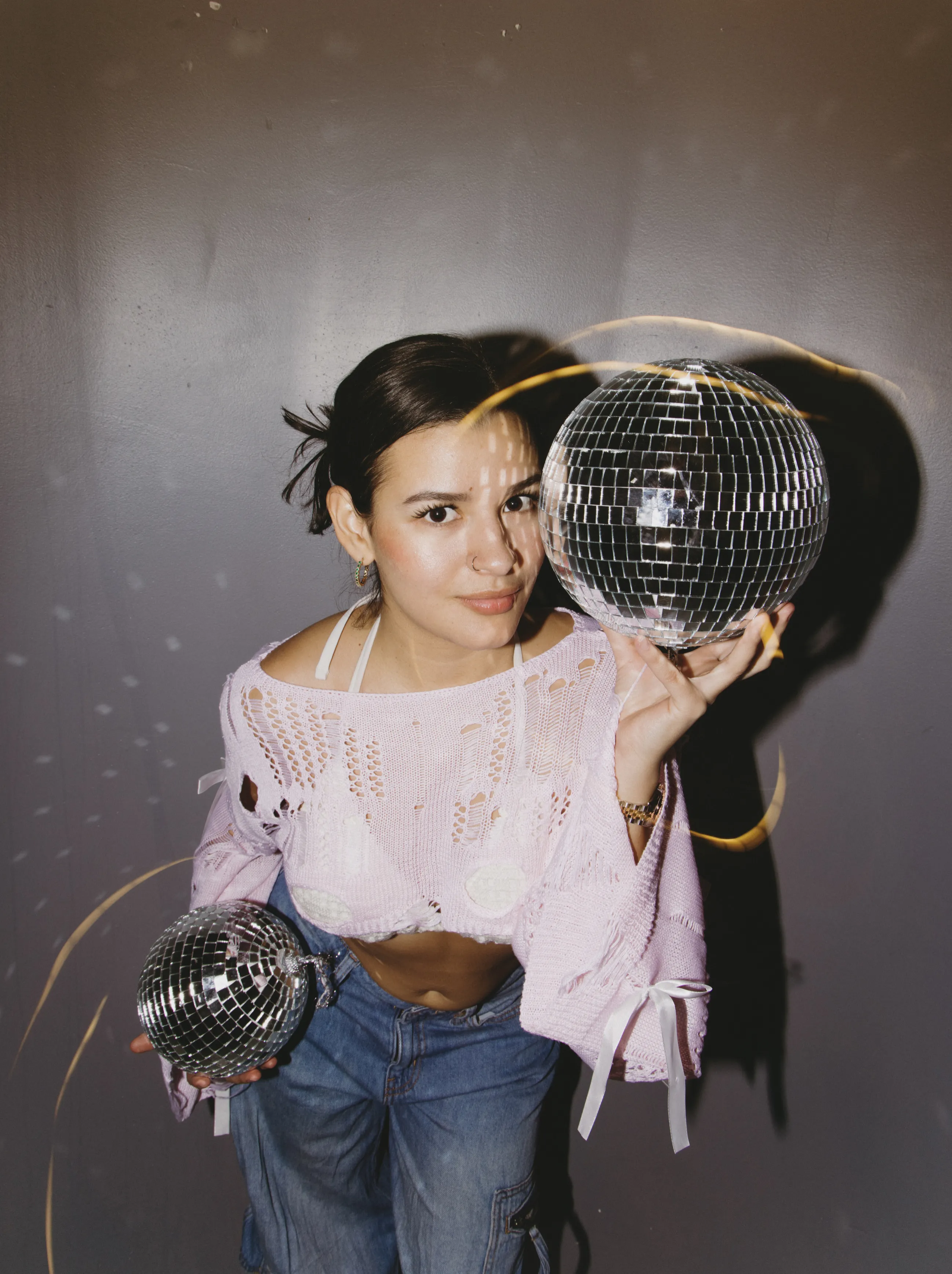 Luisa Valencia with disco ball